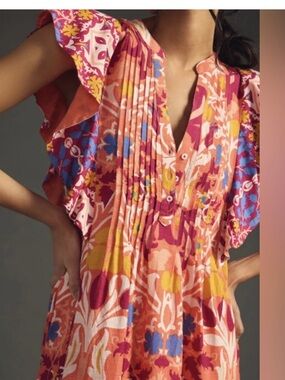 Anthropologie Maeve Vibrant Floral Maxi Dress in Pink & Orange